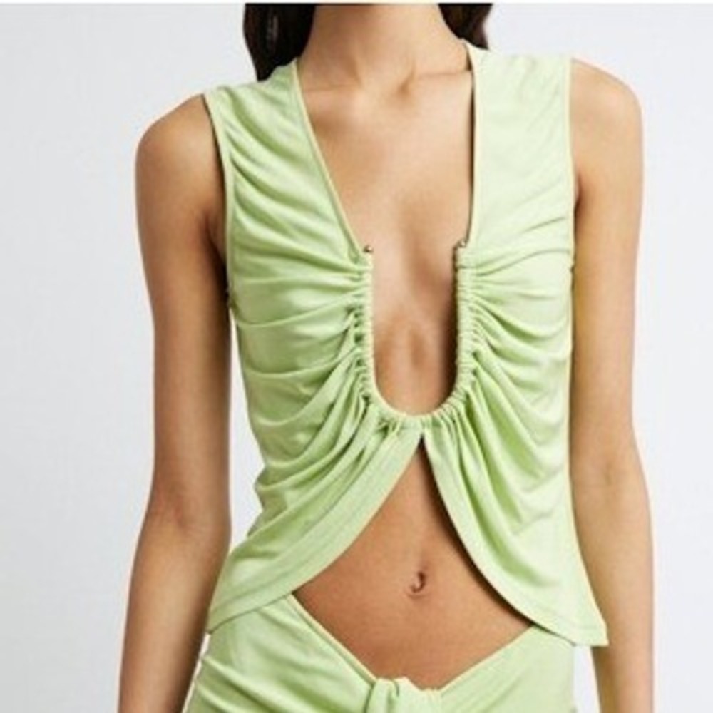 Christopher Esber Arced Palm Tank Pistachio Ruched U-Neck Top Size AU 8US 4 NEW